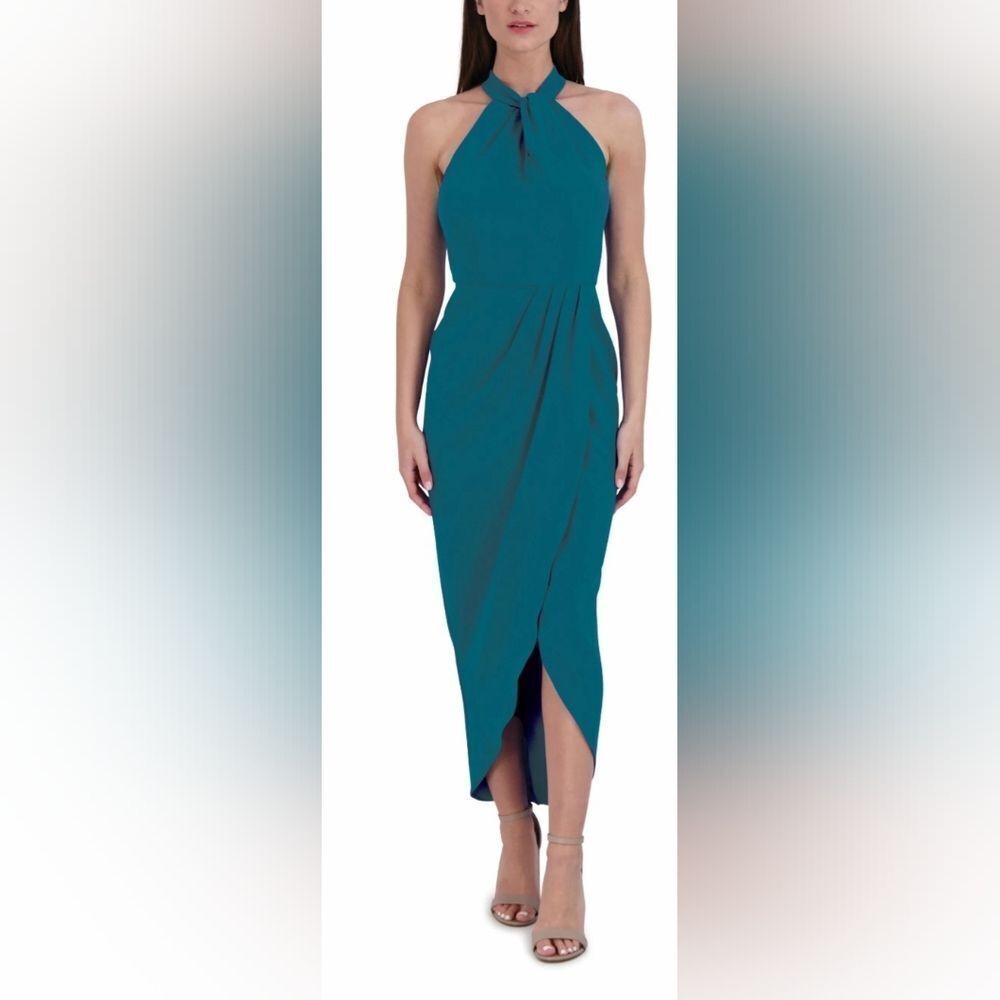 Julia Jordan Knot Neck Tulip Hem Midi Dress NWT Size 8 Blue Jade